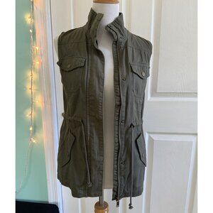 Francesscas Harper Heritage Army Green Zip/Button Up Utility Vest Small